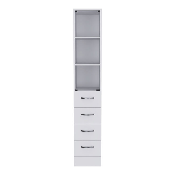 DEPOT E-SHOP Magna Linen Cabinet, Three Shelves, Four Drawers, White