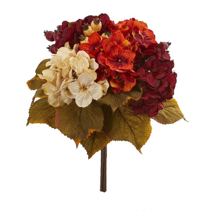 Nearly Natural 16-in Autumn Hydrangea Berry Bouquet Flower (Set of 2)