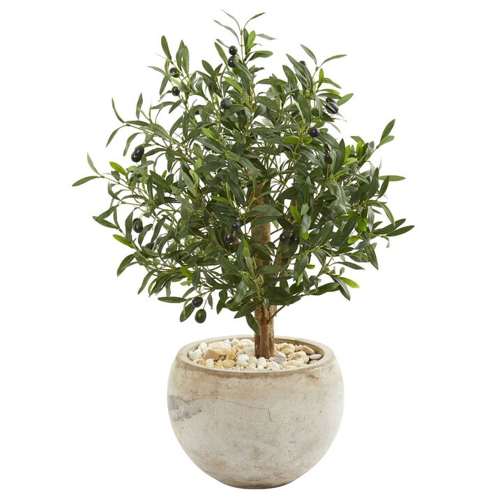 Nearly Natural 31-in Olive Artificial Tree in Bowl Planter