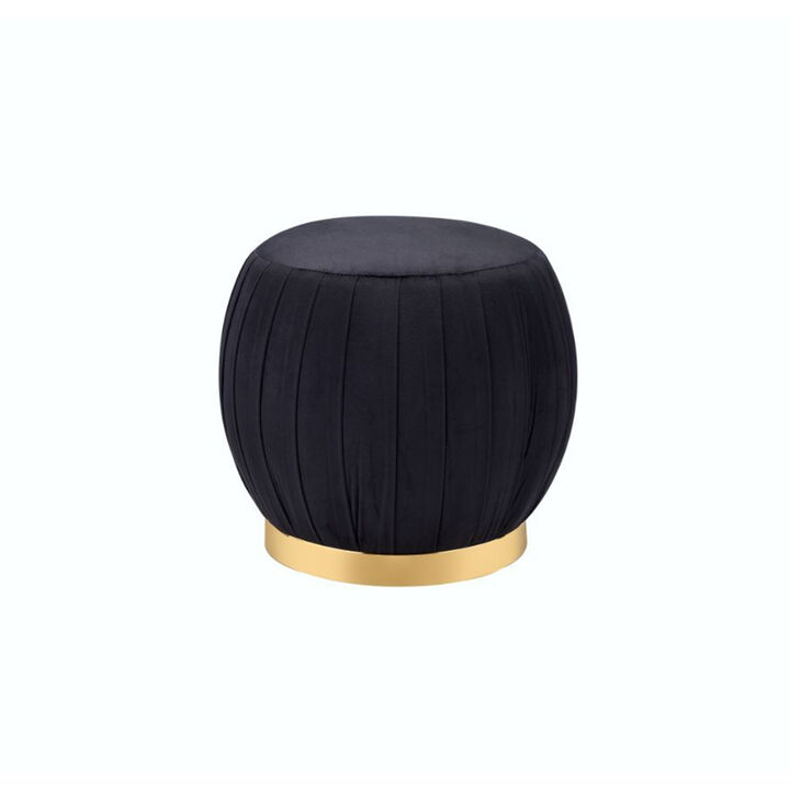 Round Ottoman with Gold Base in Black