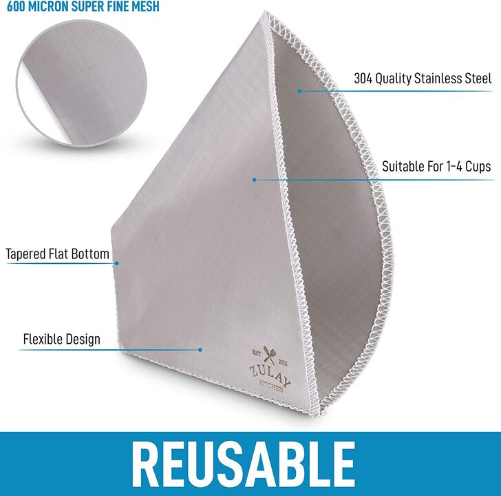 Reusable Pour Over Coffee Filter #4 - Flexible Stainless Steel Mesh