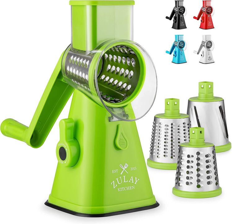 Round Cheese Shredder Grater with 3 Interchangeable Stainless Steel Blades