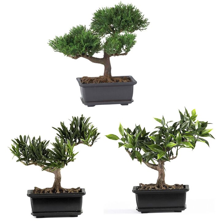 Nearly Natural 8.5-in Bonsai Silk Plant Collection (Set of 3)