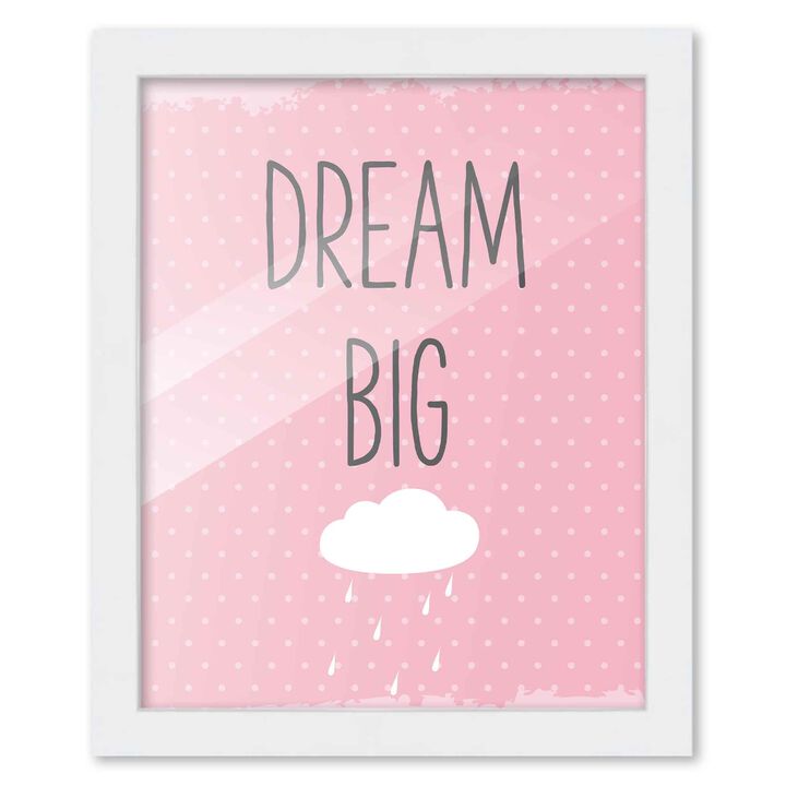 8x10 Framed Nursery Wall Adventure Girl Dream Big Poster in White Wood Frame For Kid Bedroom or Playroom