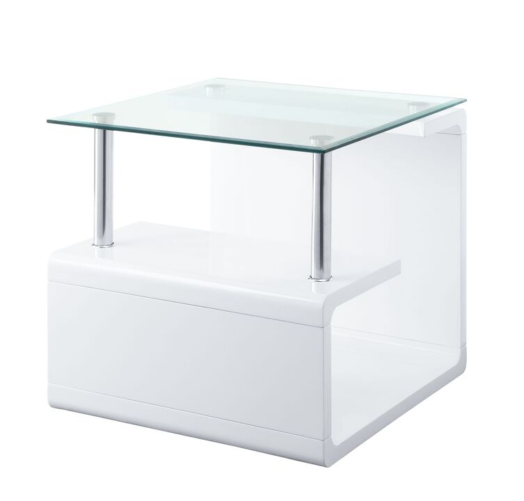 ACME Nevaeh End Table, Clear Glass & White High Gloss Finish