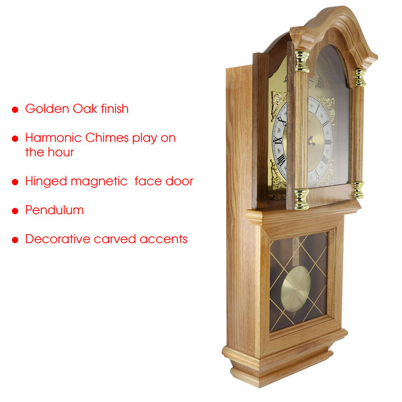 Bedford Clock Collection Classic 26 Inch Wall Clock in Golden Oak Finish