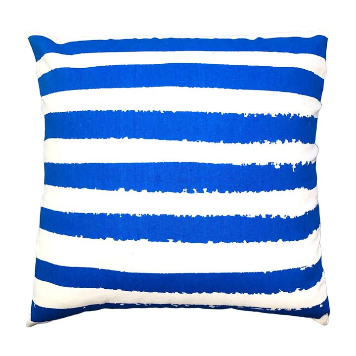 20 x 20 Square Cotton Accent Throw Pillows, Screen Printed Stripes, Set of 2, Blue, White-Benzara