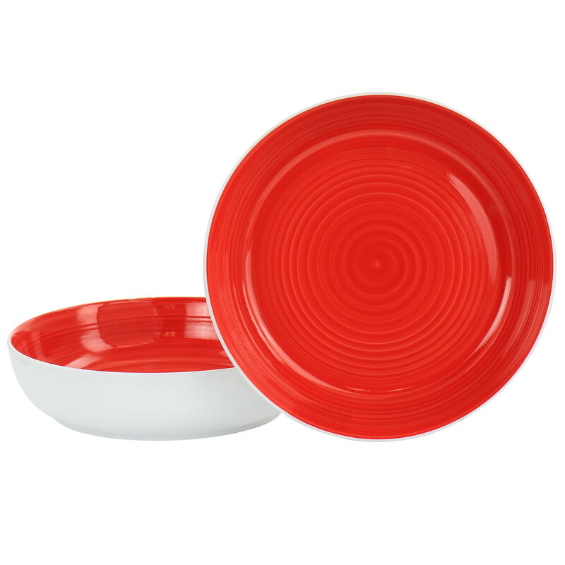 Gibson Home Crenshaw 8.5 Inch 2 Piece Stoneware Dinner Bowl Set in Red and White