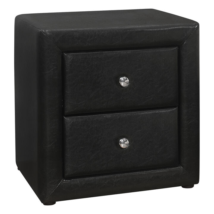 Monarch Specialties I 5603 Bedroom Accent, Nightstand, End, Side, Lamp, Storage Drawer, Bedroom, Upholstered, Pu Leather Look, Black, Transitional