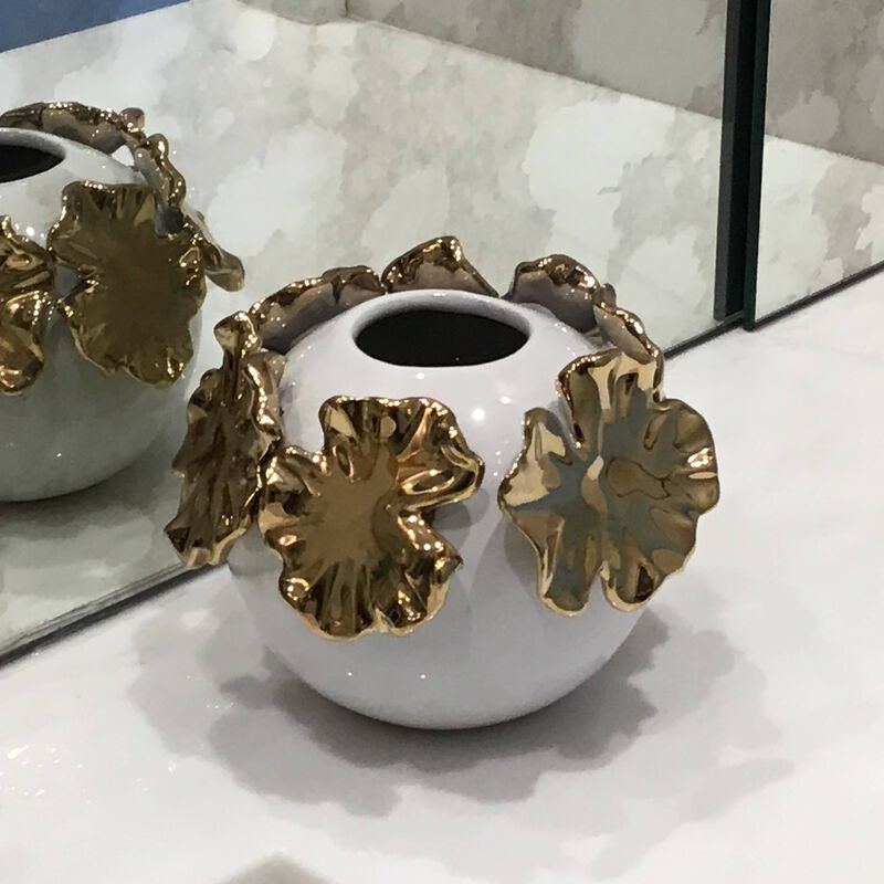White Bud Vase with Gold Floral Design