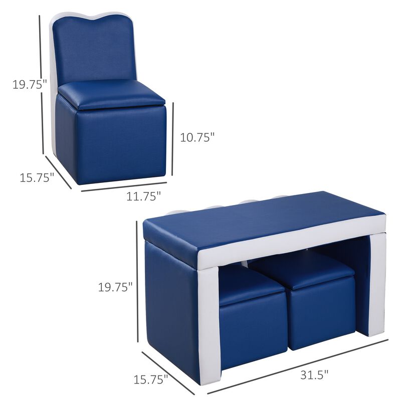 Kids Sofa 2-in-1 Multi-Functional Table Chair Set 2 Seat Couch Storage Box Soft Sturdy Blue