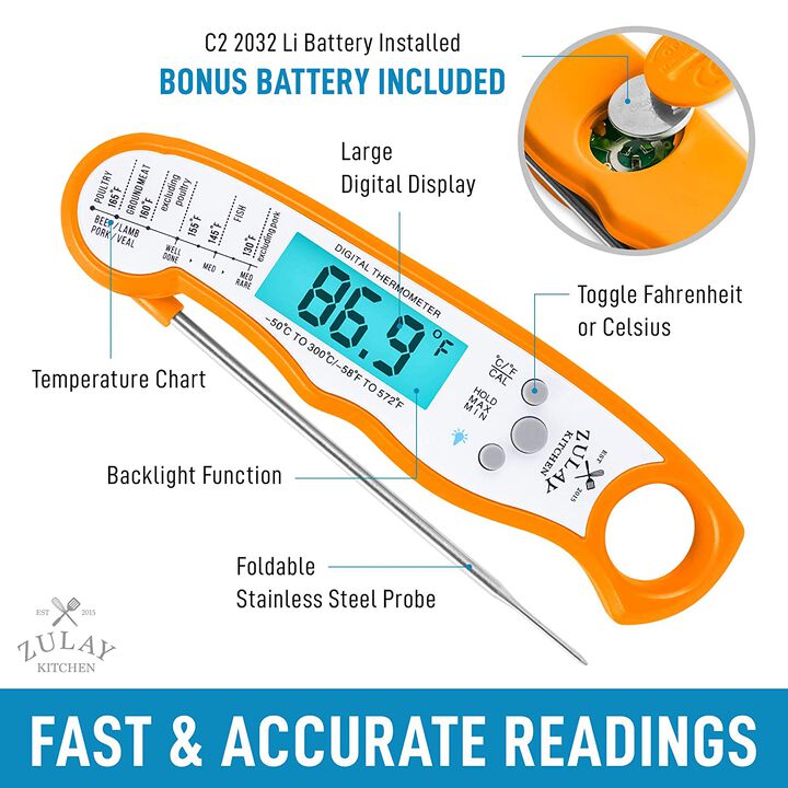 Waterproof Digital Meat Thermometer with Backlight, Calibration & Internal Magnetic Mount