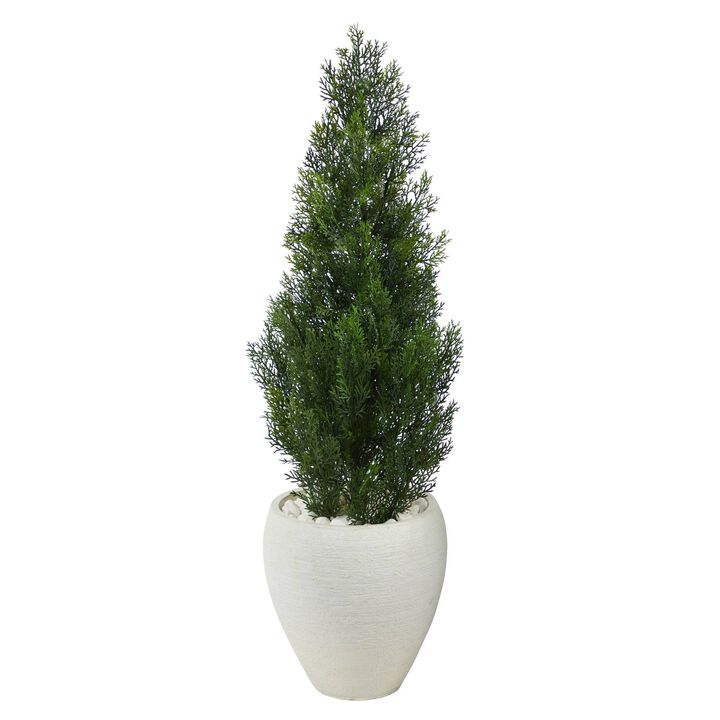 Nearly Natural 3.5-in Cedar Pine Tree in Planter UV Resistant(Indoor/Outdoor)