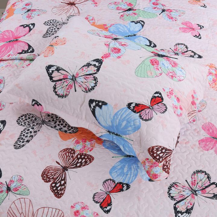 MarCielo Kids Butterfly Quilt Bedspread Set For Teens Girls Boys.