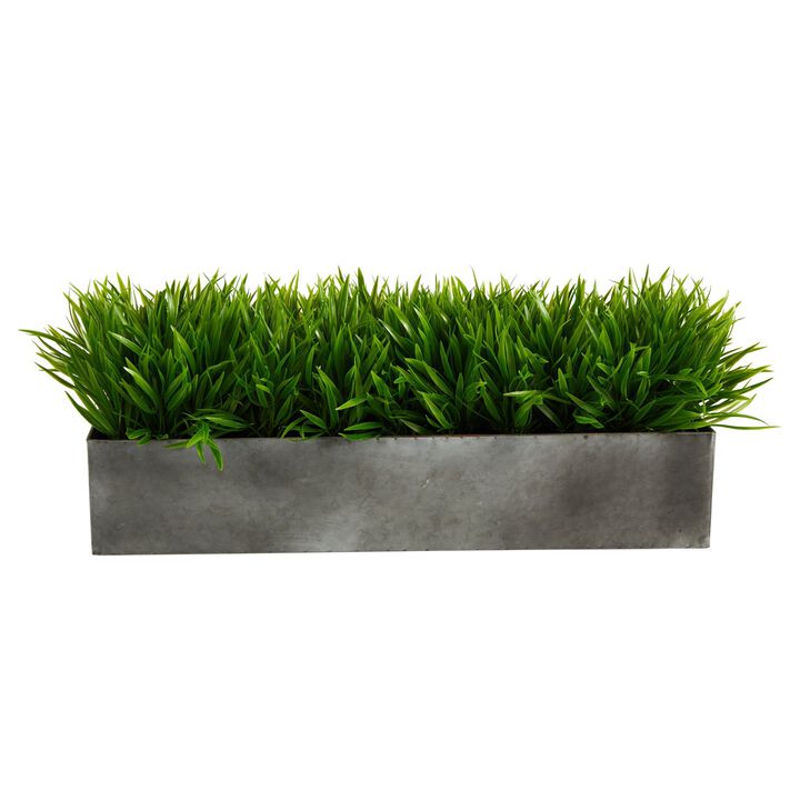 Nearly Natural 25-in Wild Grass Artificial Plant in Metal Planter