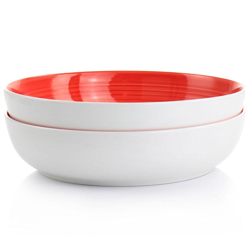 Gibson Home Crenshaw 8.5 Inch 2 Piece Stoneware Dinner Bowl Set in Red and White