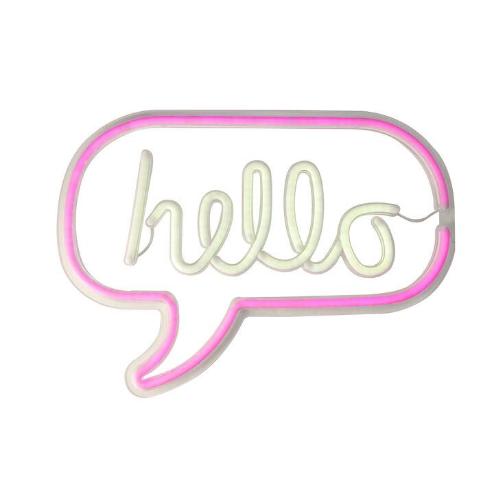 17" Pink and White 'Hello' Word Bubble LED Neon Style Wall Sign