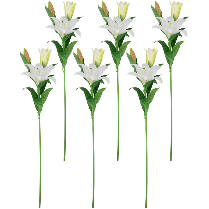 Set of 6 White Lily Artificial Floral Stems  38"