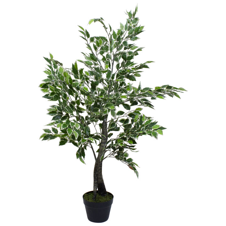 47" Artificial Variegated Green and Ivory Leaf Ficus Potted Plant