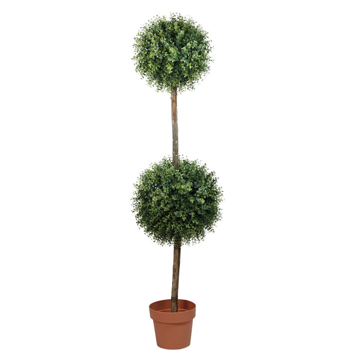 4.5' Potted Two-Tone Artificial Boxwood Double Ball Topiary Tree - Unlit