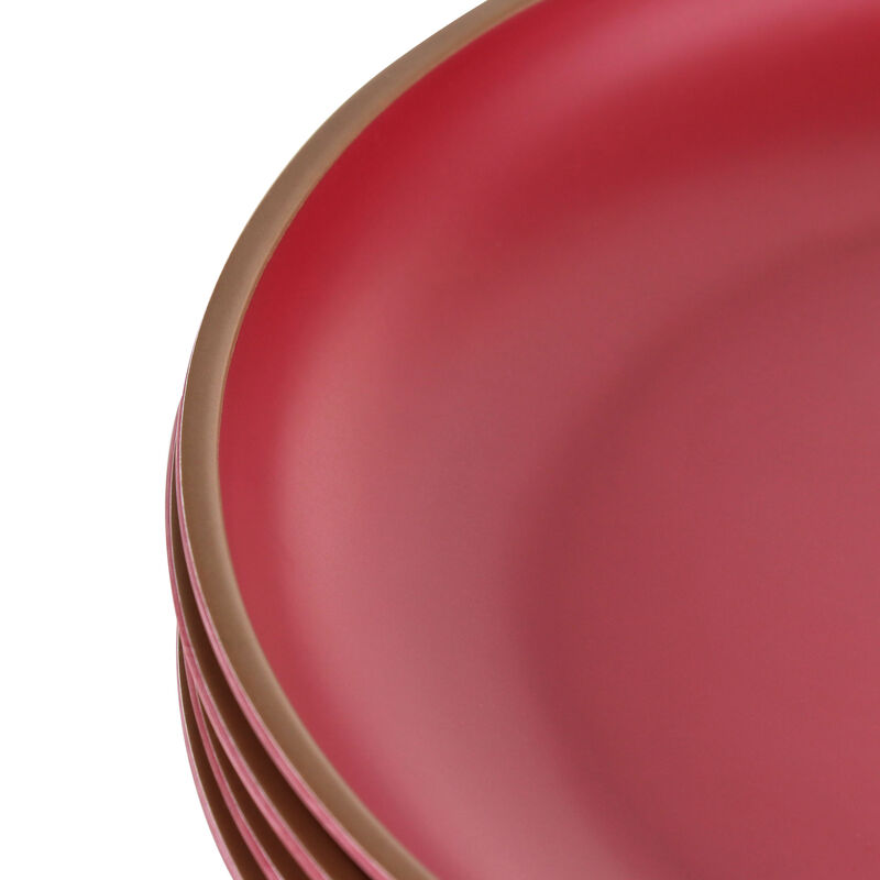 Gibson Home Rockabye 4 Piece Melamine Dinner Plate Set in Dark Pink