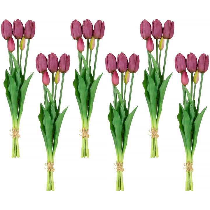 Set of 6 Purple Tulip Artificial Floral Bundles  18"