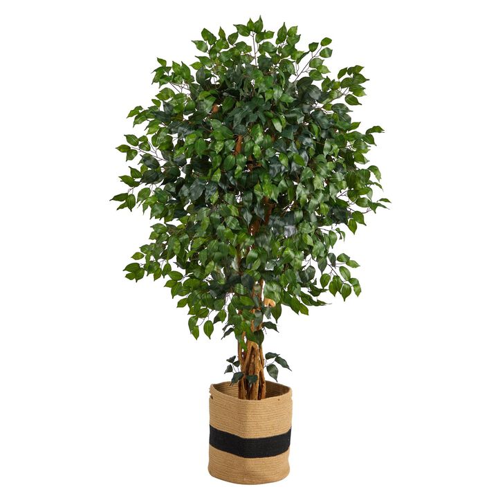 Nearly Natural 5.5-in Palace Ficus Tree in Handmade Natural Cotton Planter