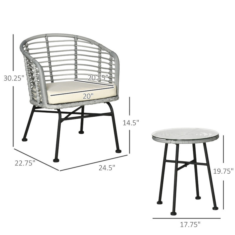 PE Rattan Bistro Set, 3 Pieces Patio, Outdoor Round Wicker Woven Coffee Set, 2 Chairs & 1 Coffee Table Conversation Furniture Set, for Garden