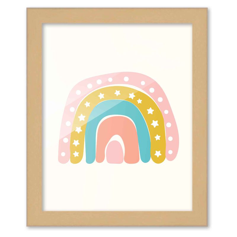 8x10 Framed Nursery Wall Art Boho Rainbow Poster In Natural Wood Frame For Kid Bedroom or Playroom