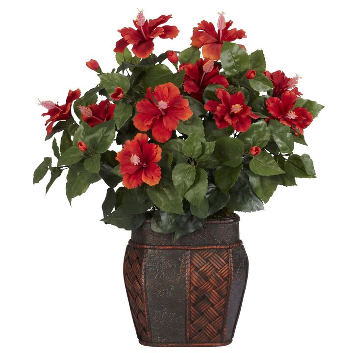 Nearly Natural 24-in Hibiscus w/Vase...