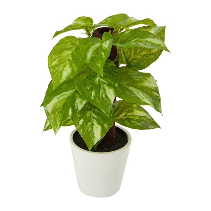 Nearly Natural 9-in Pothos Artificial Plant in White Planter (Real Touch)
