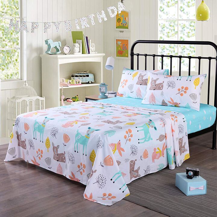 MarCielo 100% Cotton Sheets Kids Twin Sheets for Girls Teens Children Sheets Bed Sheets, XL1805 Sheet.