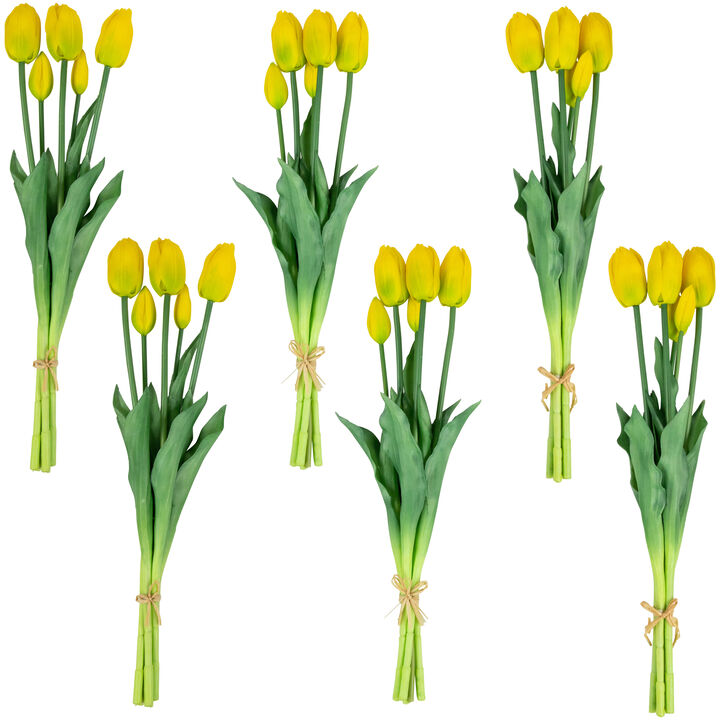 Set of 6 Yellow Tulip Artificial Floral Bundles  18"