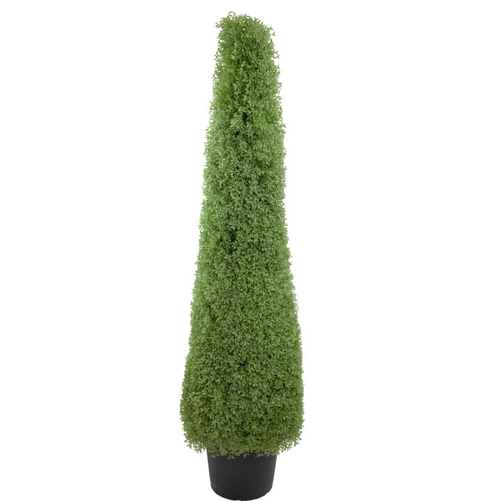 5' Artificial Boxwood Cone Topiary Tree with Round Pot  Unlit