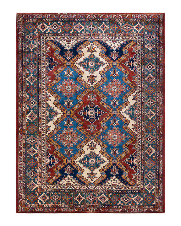 Tribal, One-of-a-Kind Hand-Knotted Area Rug  - Light Blue, 7' 1" x 9' 10"
