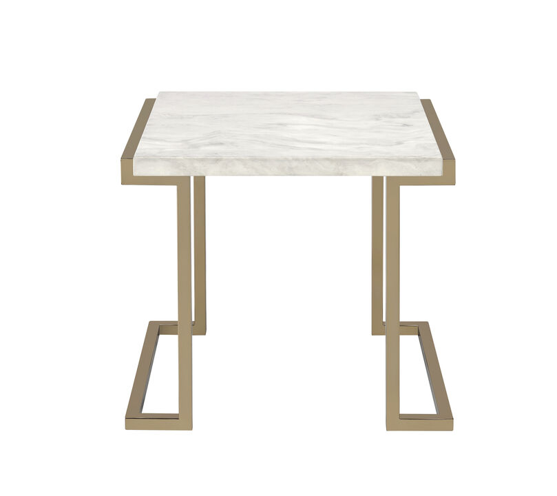 ACME Boice II End Table, Faux Marble & Champagne