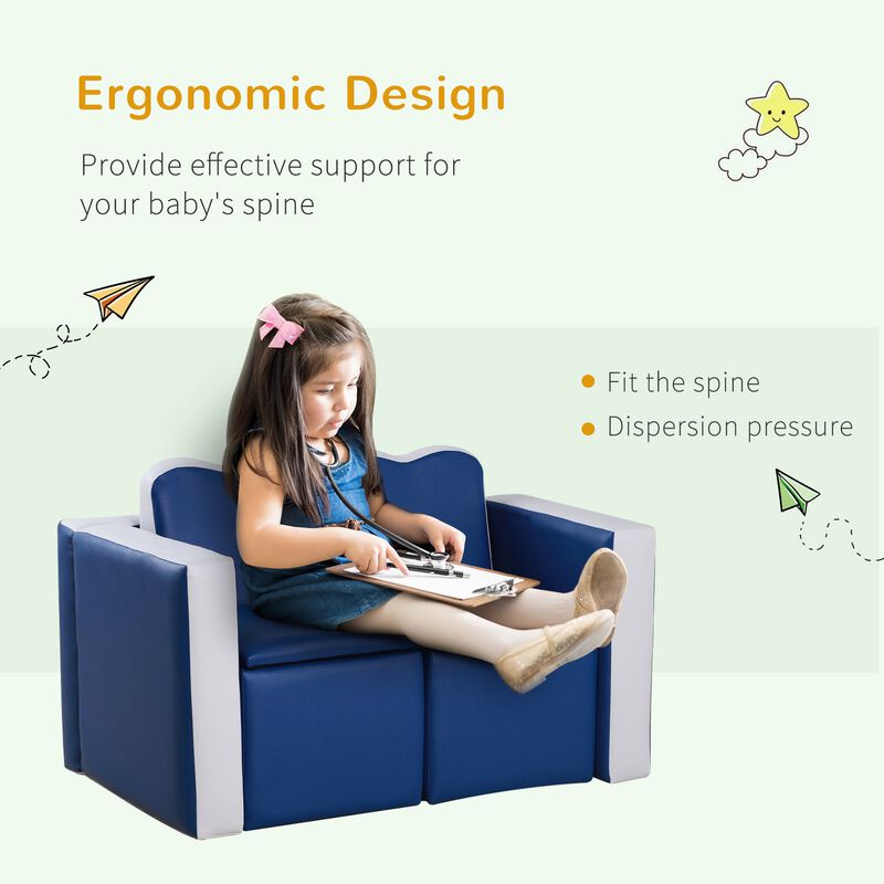 Kids Sofa 2-in-1 Multi-Functional Table Chair Set 2 Seat Couch Storage Box Soft Sturdy Blue