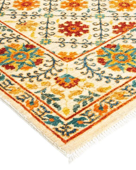Suzani, One-of-a-Kind Hand-Knotted Area Rug  - Ivory, 5' 2" x 7' 7"