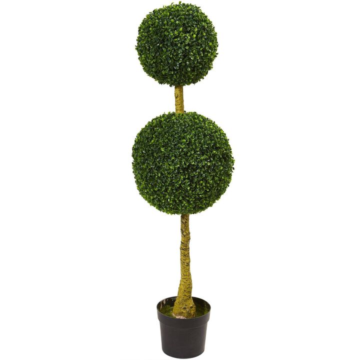 Nearly Natural 4.5-ft Double Topiary Boxwood Artificial Tree UV Resistant (Indoor/Outdoor)