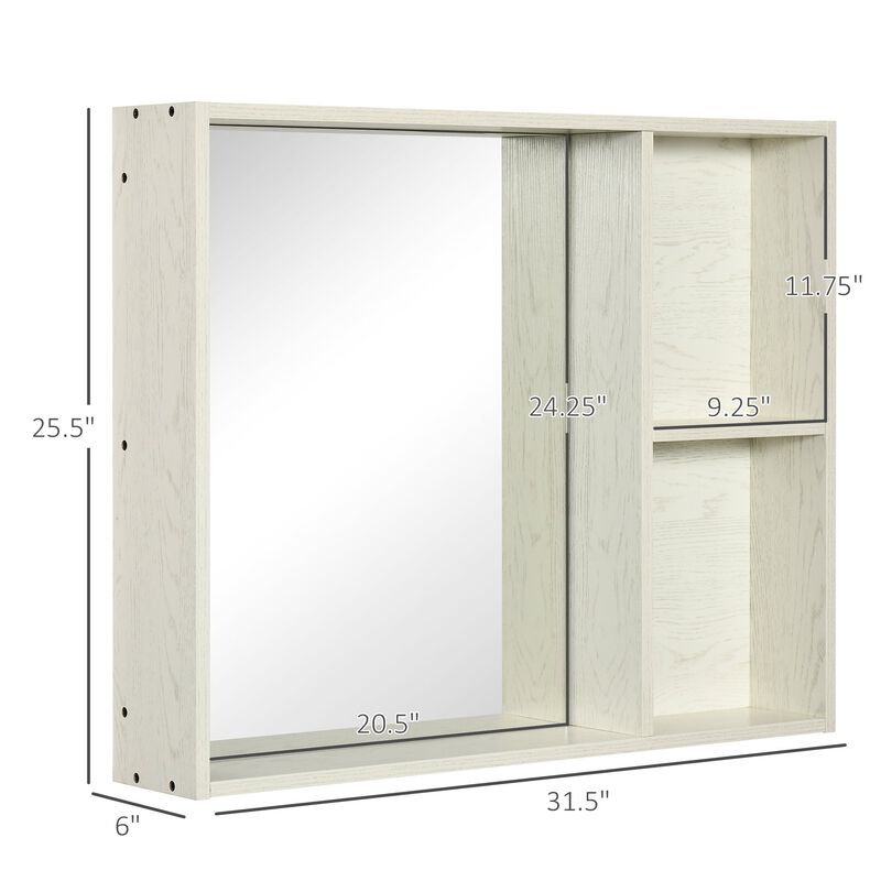 31.5 Inch x 25.5 Inch Medicine Cabinet with Mirror, 2-Tier Storage Shelf, Wall Mounted Bathroom Cabinet, White