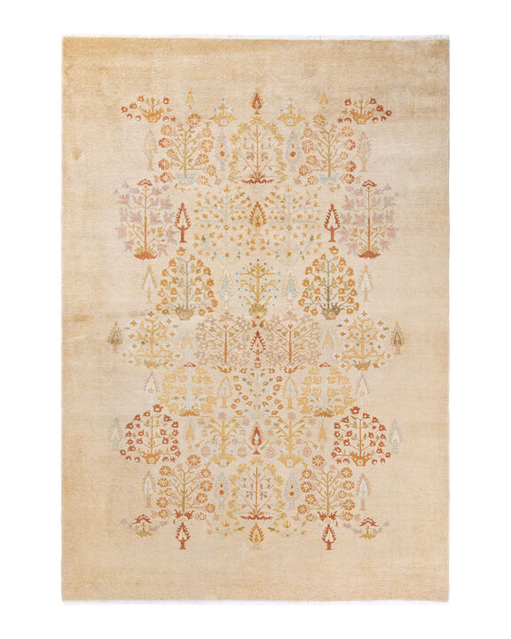Eclectic, One-of-a-Kind Hand-Knotted Area Rug  - Ivory, 6' 0" x 8' 9"