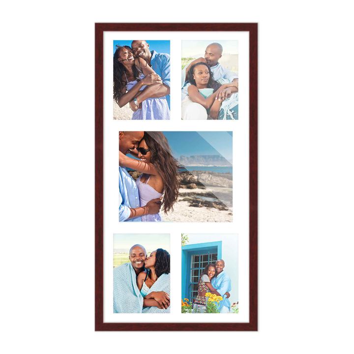 12x24.5 Wood Collage Frame with a White Mat for 8x10 & 5x7 Pictures