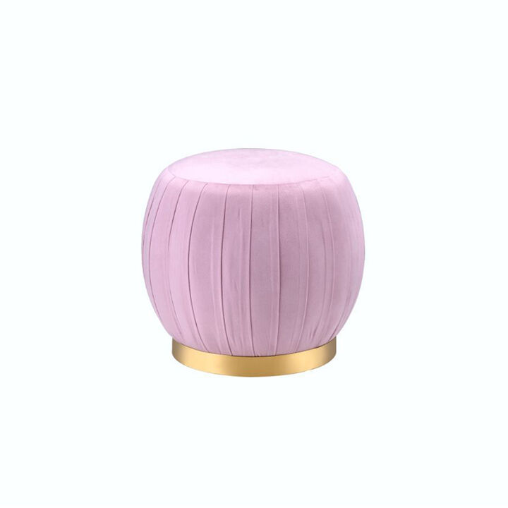 Round Ottoman with Gold Base in Pink