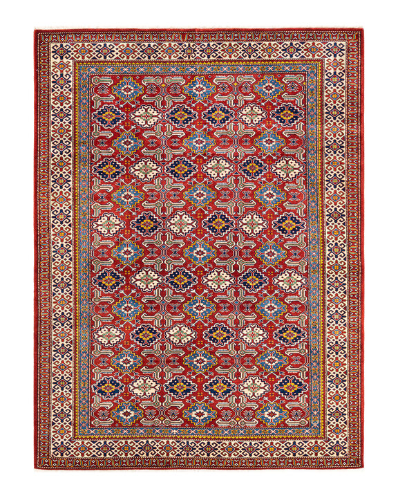 Tribal, One-of-a-Kind Hand-Knotted Area Rug  - Red, 6' 4" x 8' 7"