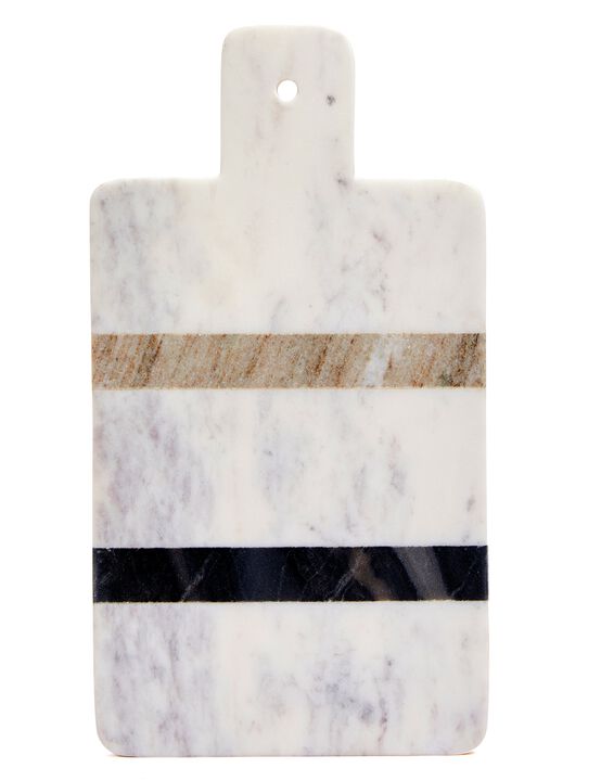 14 x 7.75 White Striped Marble Charcuterie Board with Handle