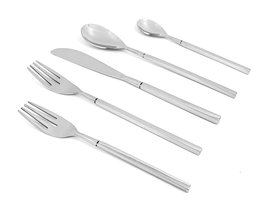 Modern Stainless Steel Sivlerware 20 Piece Flatware Set, Service for 4 (Square Handle)