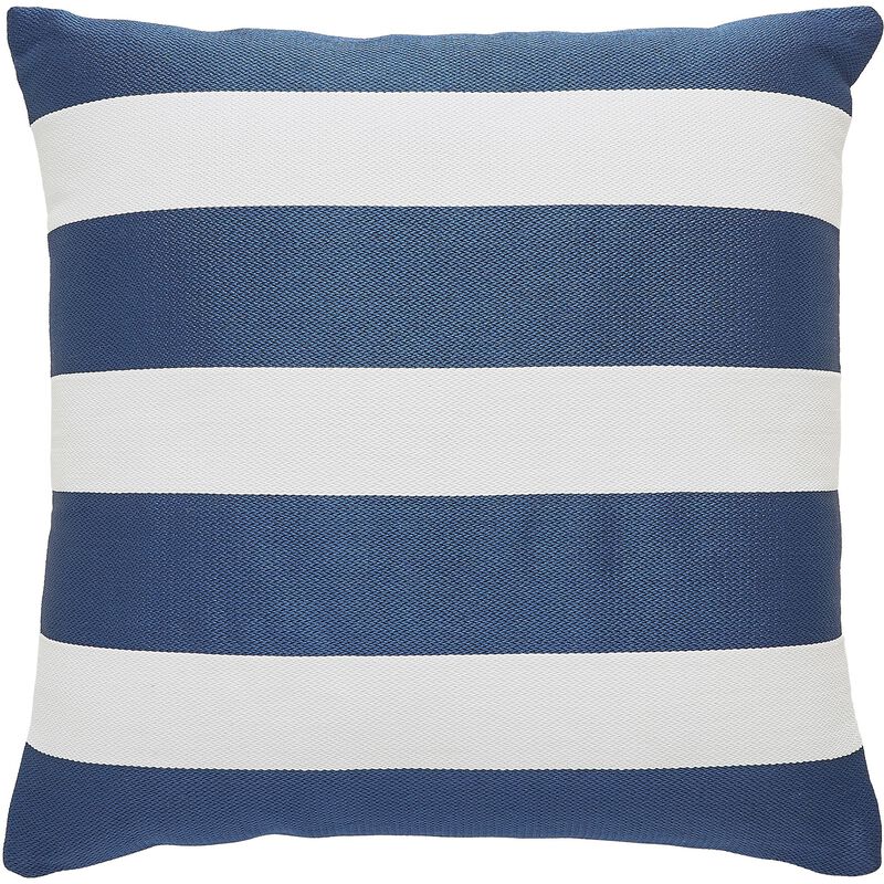22" Blue and White Striped Square Outdoor Patio Throw Pillow