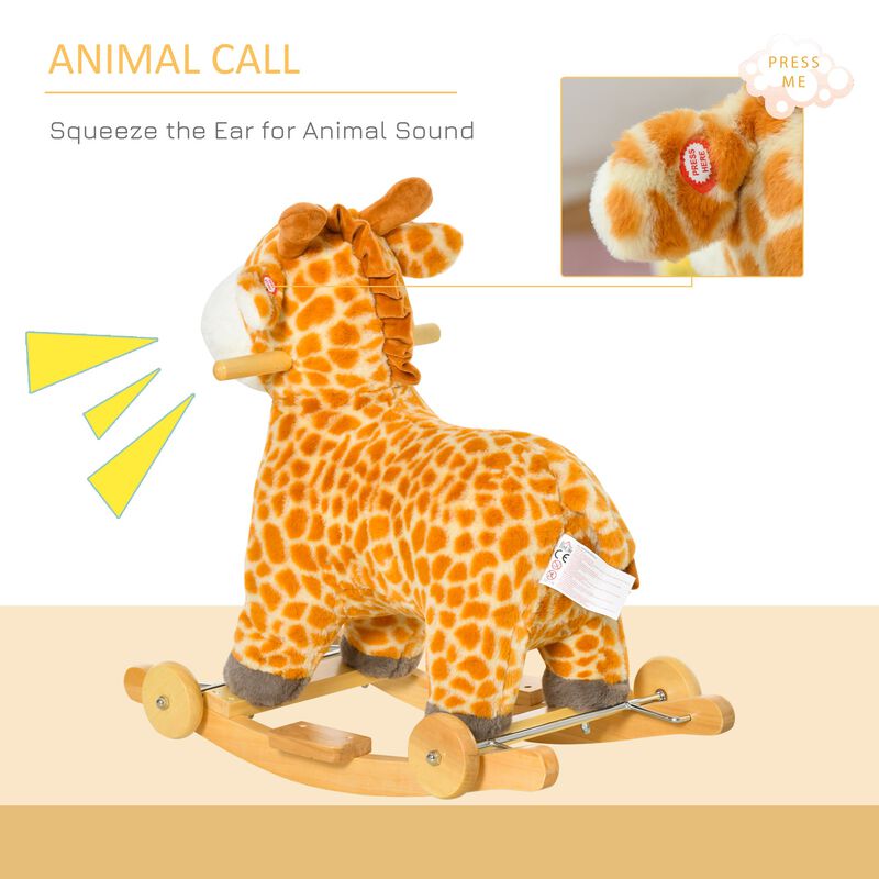 2-IN-1 Kids Plush Ride-On Rocking Gliding Horse Giraffe-shaped for Child Yellow