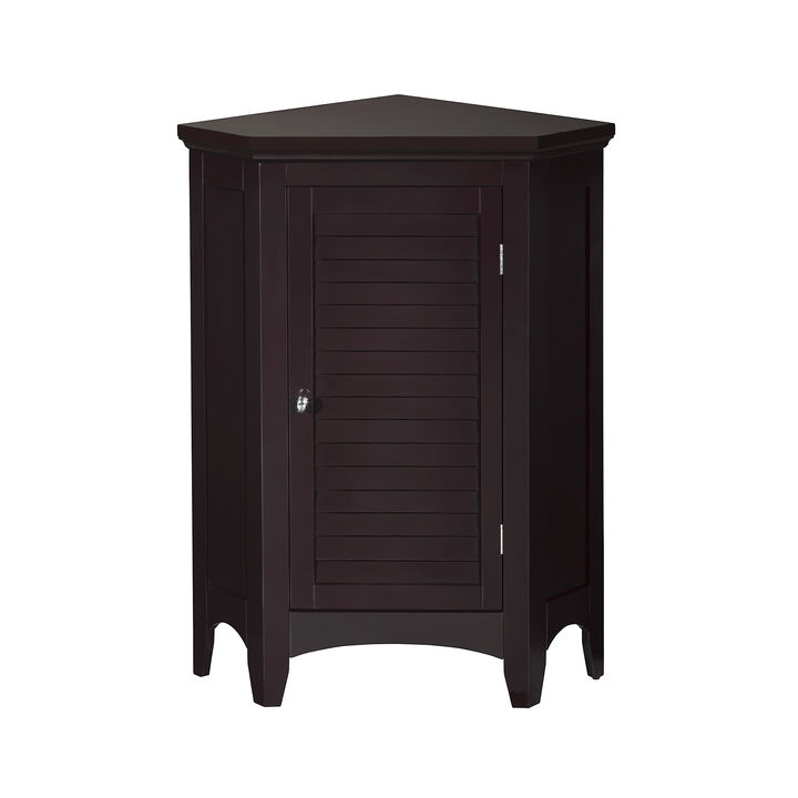 Teamson Home Glancy 1 Shutter Door Wooden Corner Stand Floor Cabinet with Dark Brown Finish