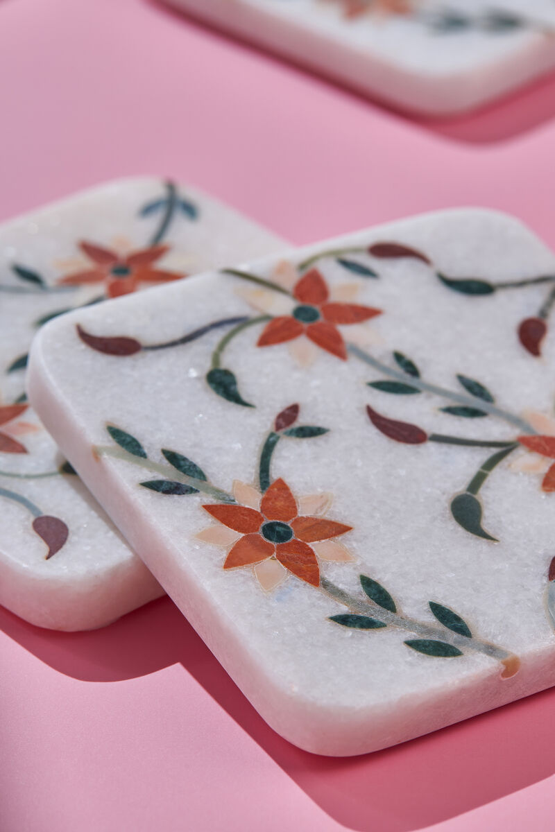Spring Blossom Marble Coasters, Set of 4